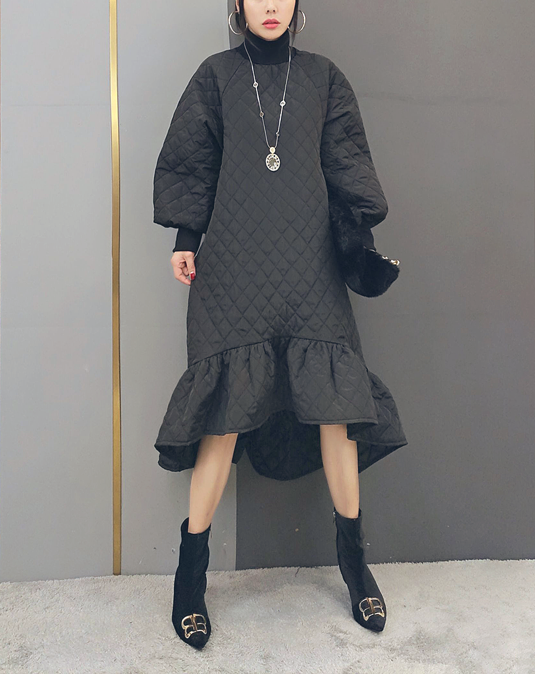 ♀High Neck Quilted Dress