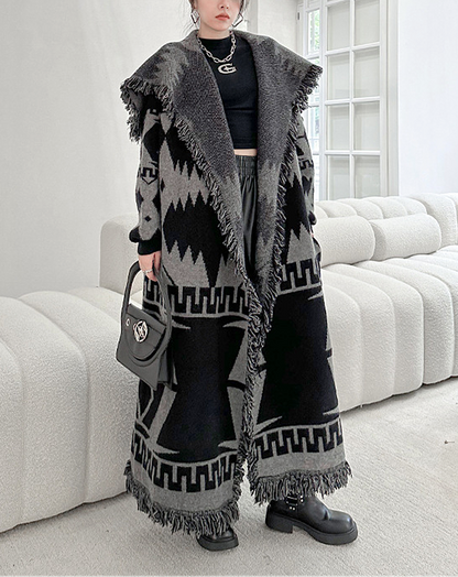 ♀Geometric Pattern Big Collar Coat