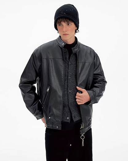 ♂Standing Collar Leather Jacket