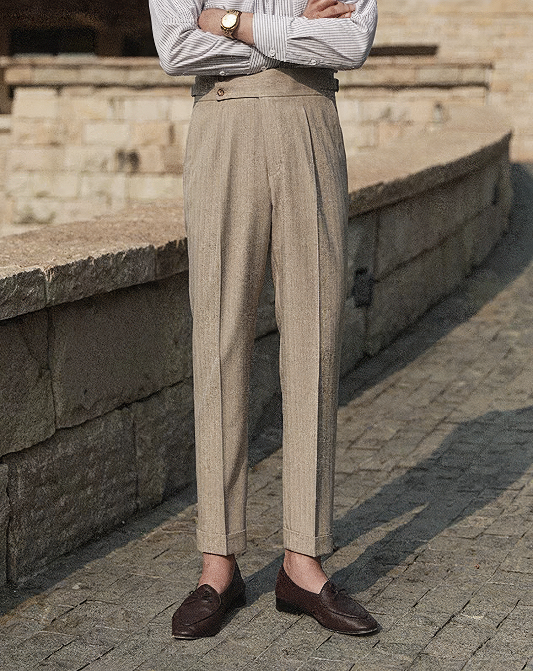 ♂Khaki Stripe Tailored Pants