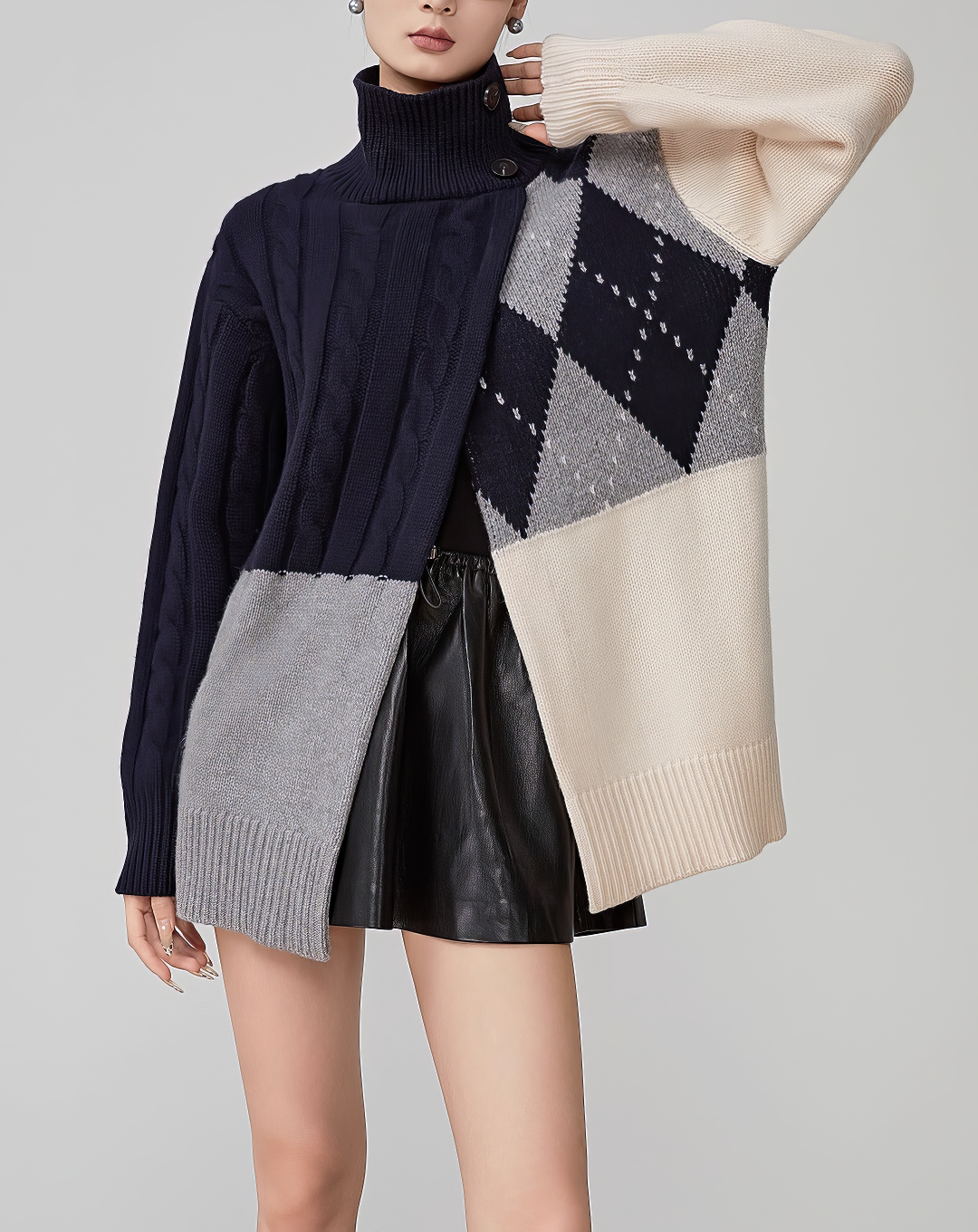 ♀Panel Cable Argyle Sweater