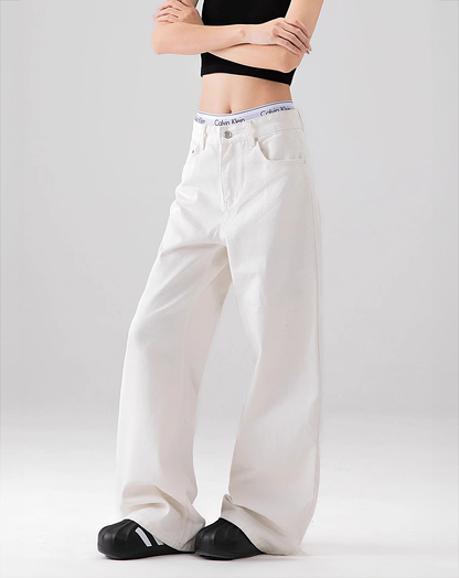 ♀Back Logo White Jeans