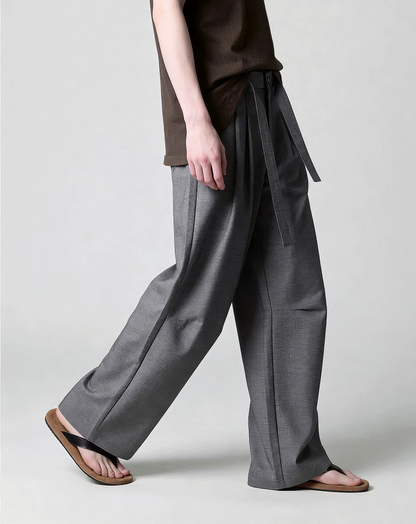 ♂♀Belted Plaid Wide Pants