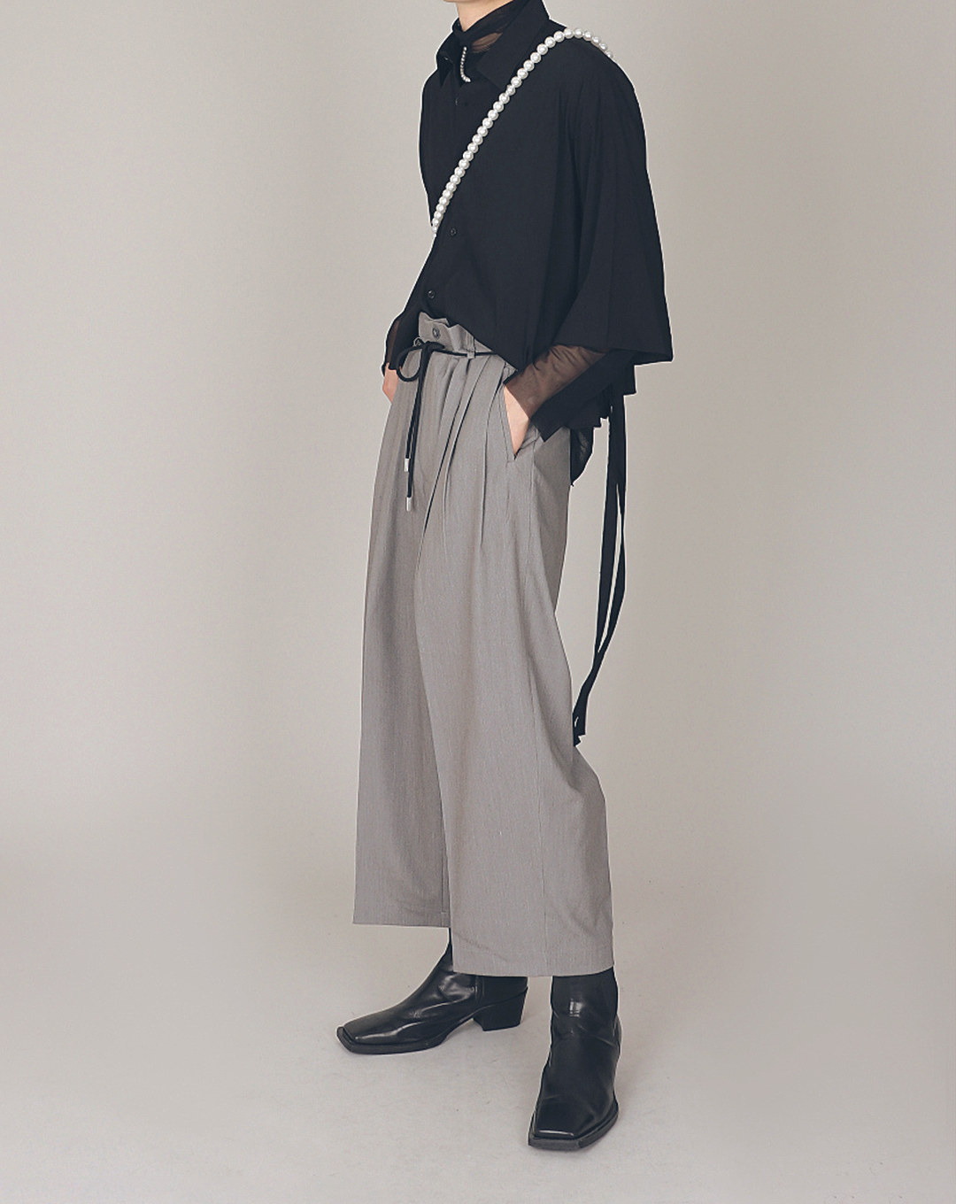 ♂String Belt Straight Pants