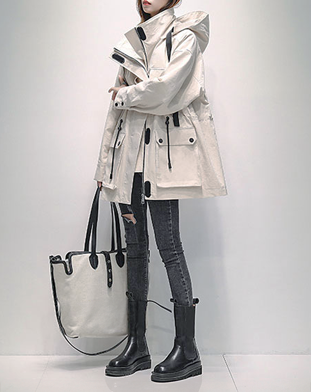 ♀Drawstring Hooded Jacket