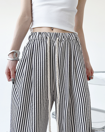 ♀Striped Drawstring Pants