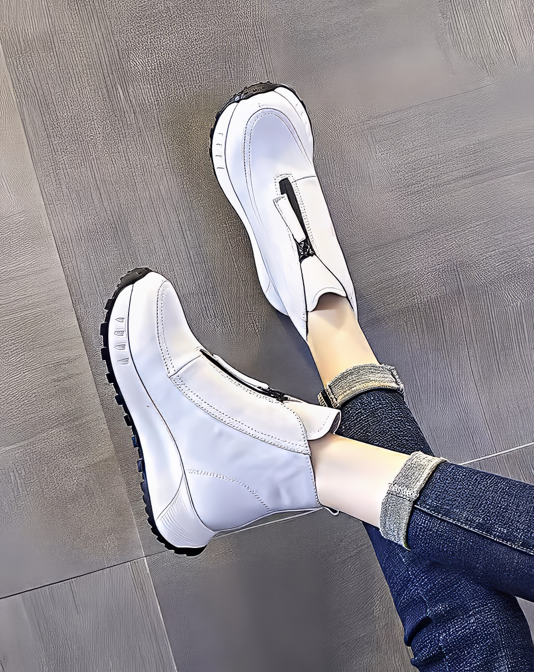 ♀本革／Front Zip Platform Boots