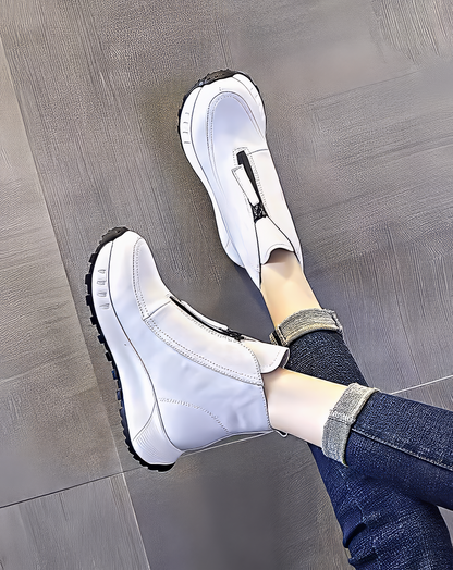 ♀本革／Front Zip Platform Boots