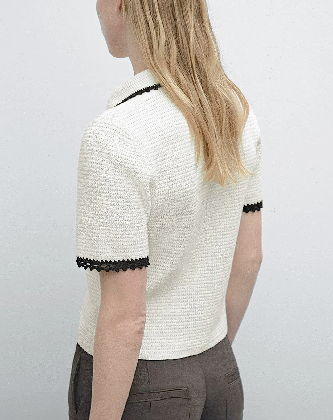 ♀Crochet Trim Polo Shirt