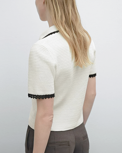 ♀Crochet Trim Polo Shirt