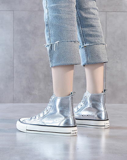 ♀Silver Color High Cut Sneakers