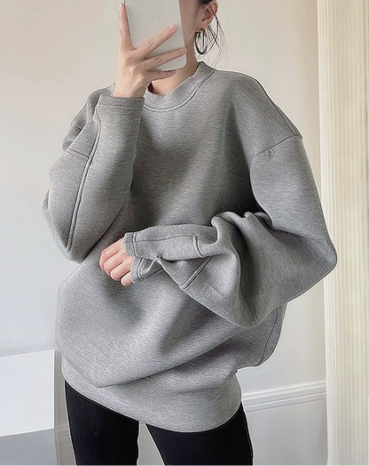 ♀Button Tuck Sleeve Sweatshirt