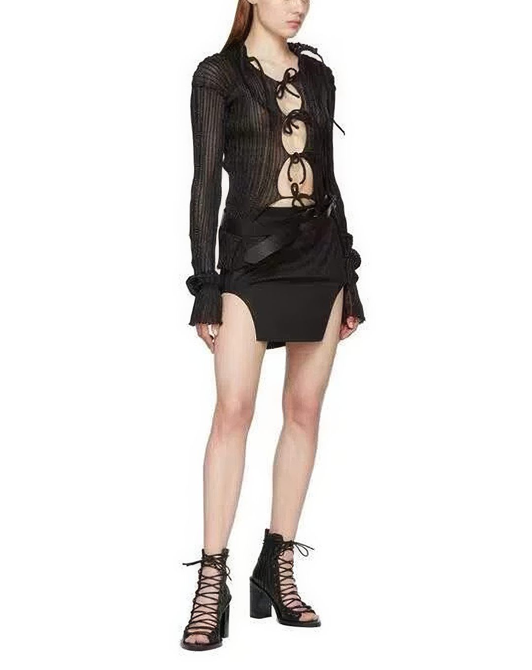 ♀本革／Lace-Up Open-Toe Boots