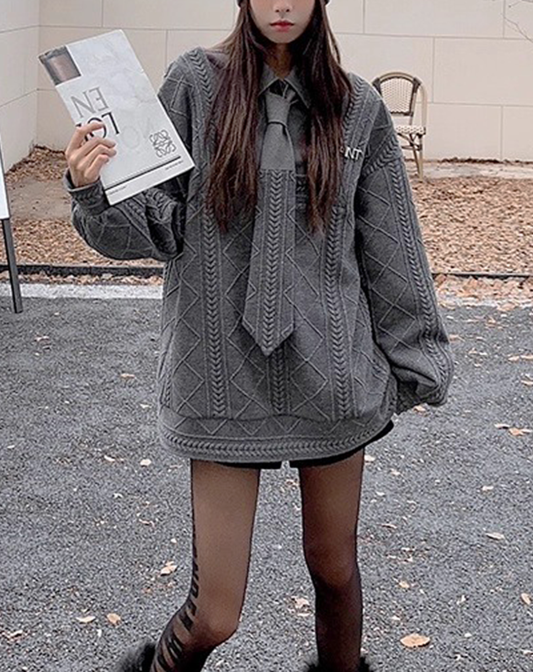 ♀Layered Collar Knit Sweat