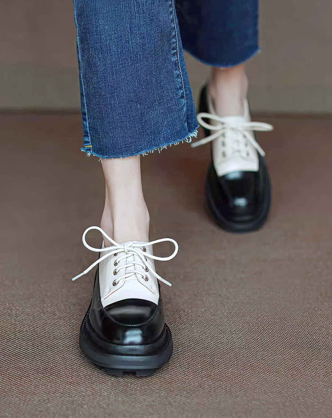 ♀本革／Glossy Bicolor Oxford Shoes