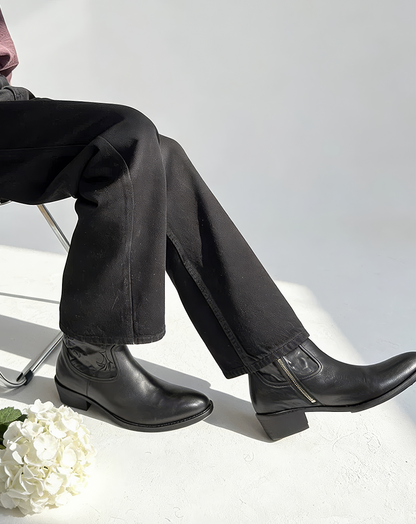 ♂♀本革／Embroidered Zip Leather Boots