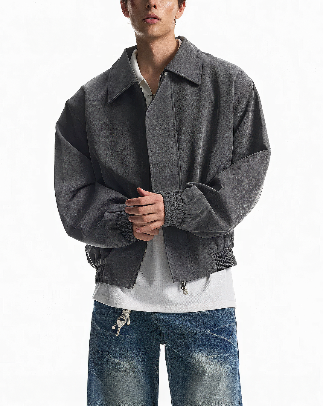 ♂♀ Gathered Hem Zip Jacket