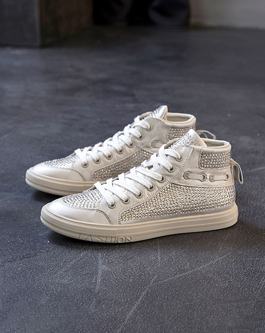 ♀Rhinestone High Cut Sneakers