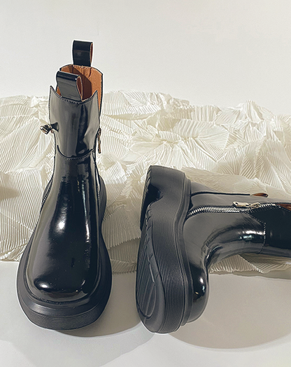 ♀Platform Zip Leather Boots
