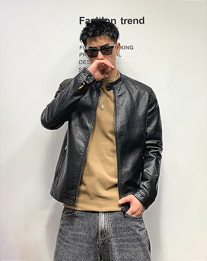 ♂Stand Collar Leather Jacket