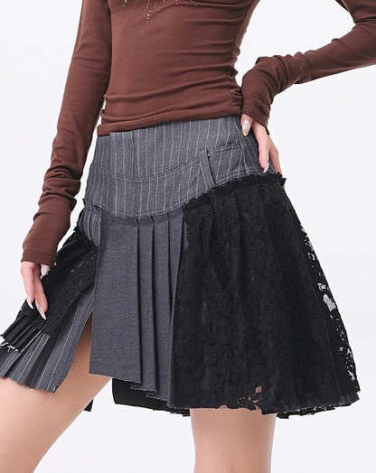 ♀Lace Patchwork Pleat Skirt