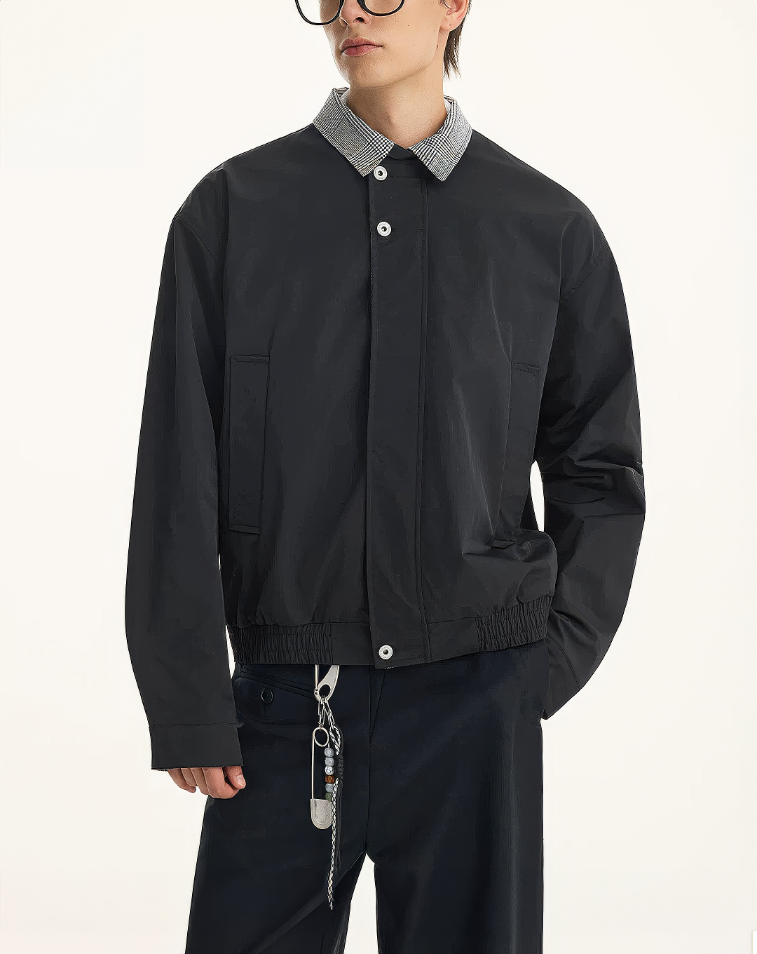 ♂♀Checked Collar Zip Jacket