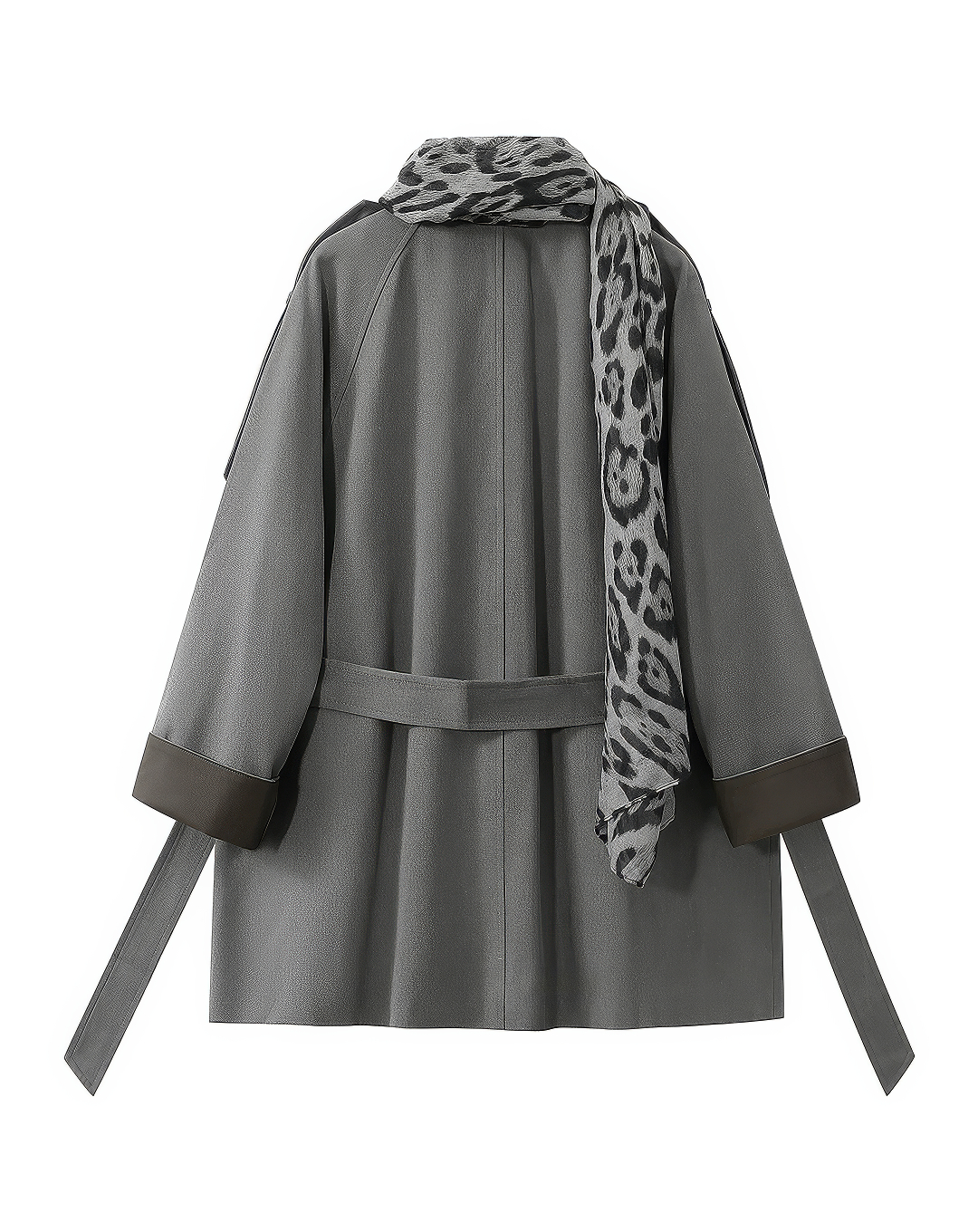 ♀Leopard Scarf Short Coat