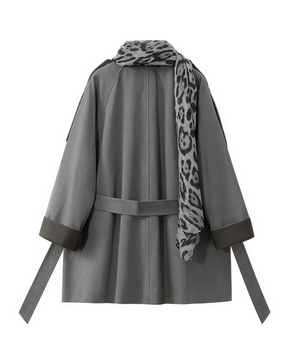 ♀Leopard Scarf Short Coat
