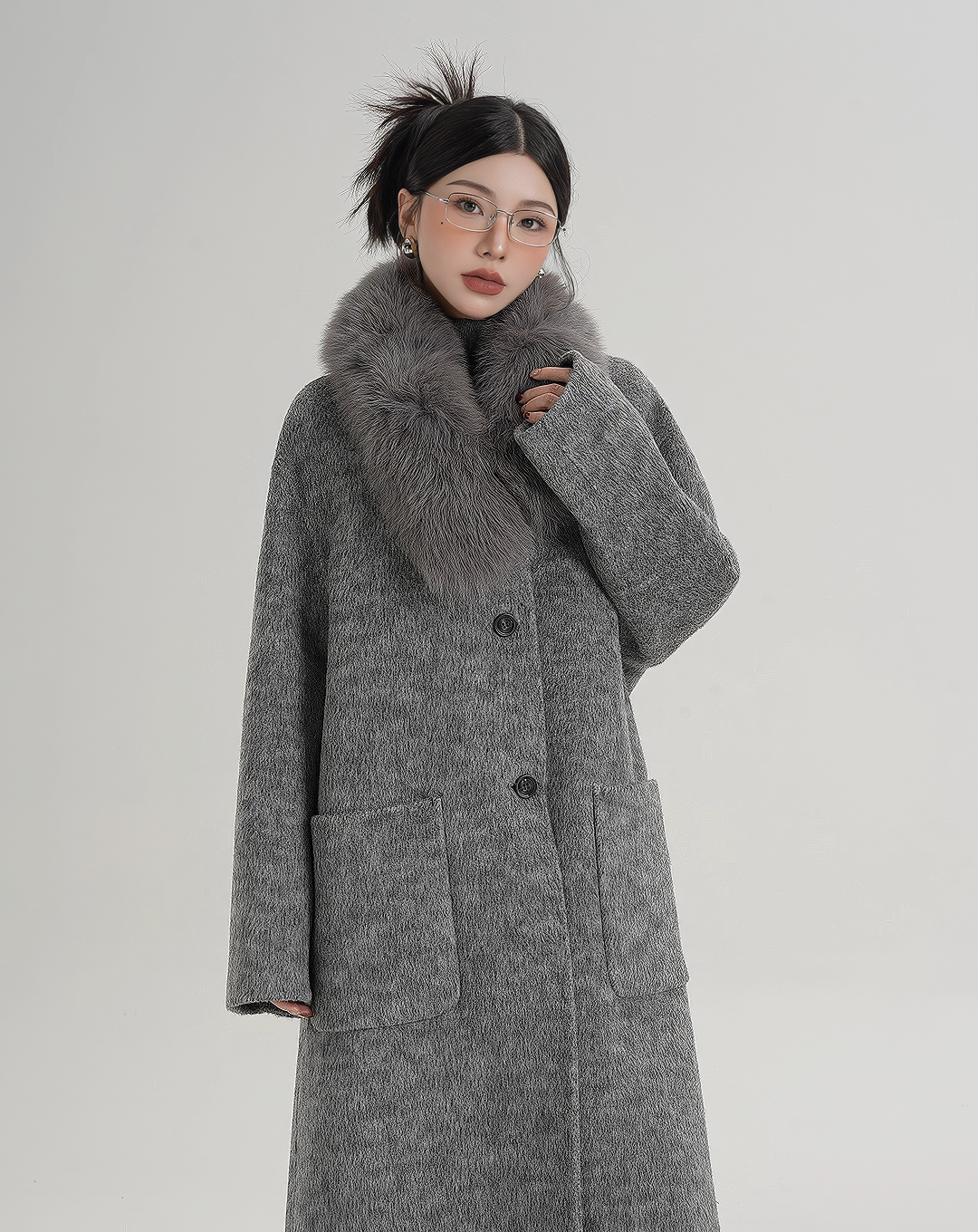 ♀Detachable Fur Collar Coat
