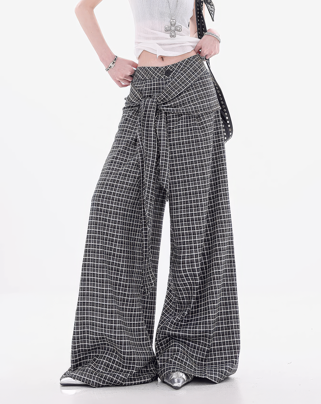 ♀Plaid Layered Wide Pants