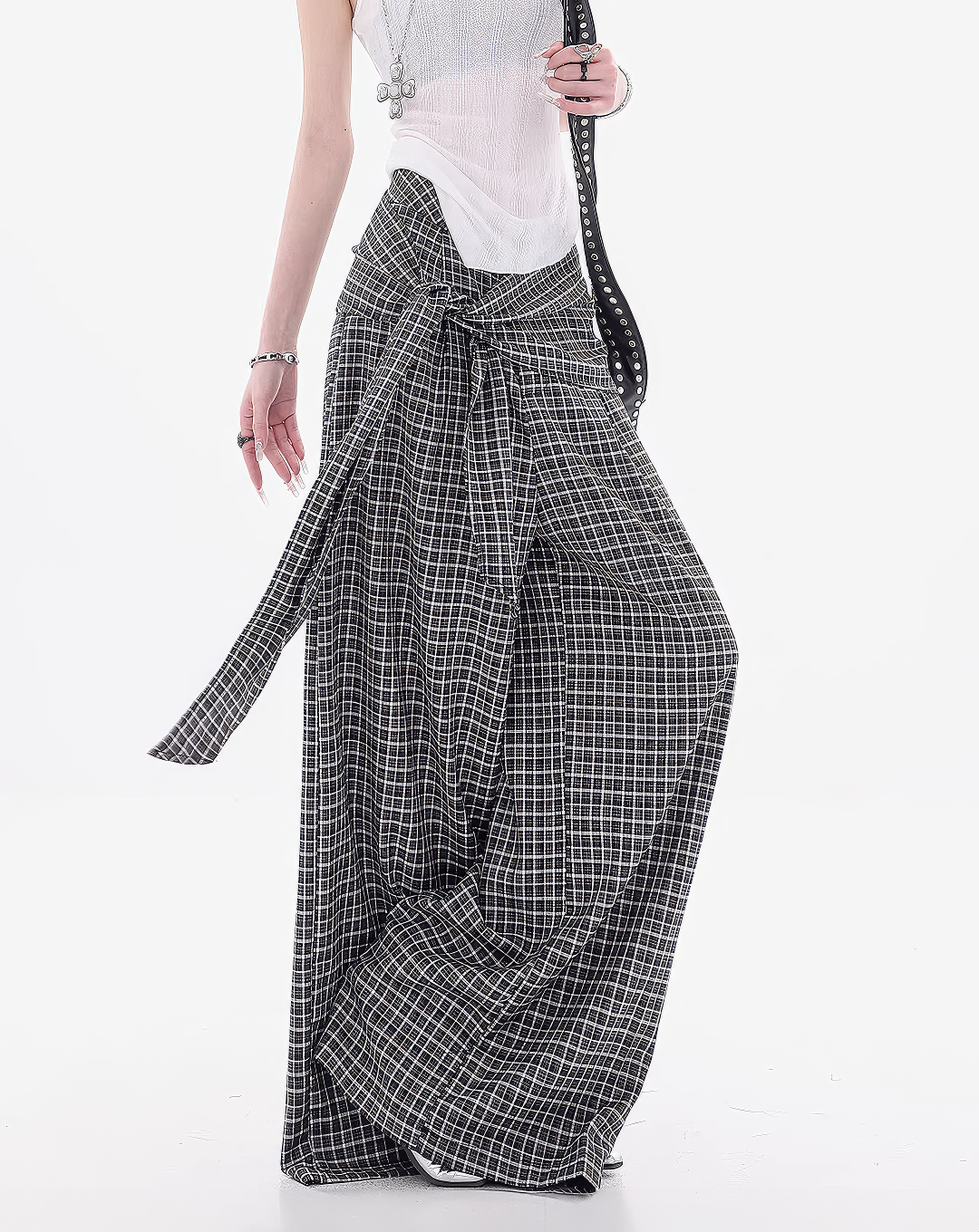 ♀Plaid Layered Wide Pants