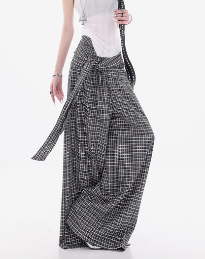 ♀Plaid Layered Wide Pants
