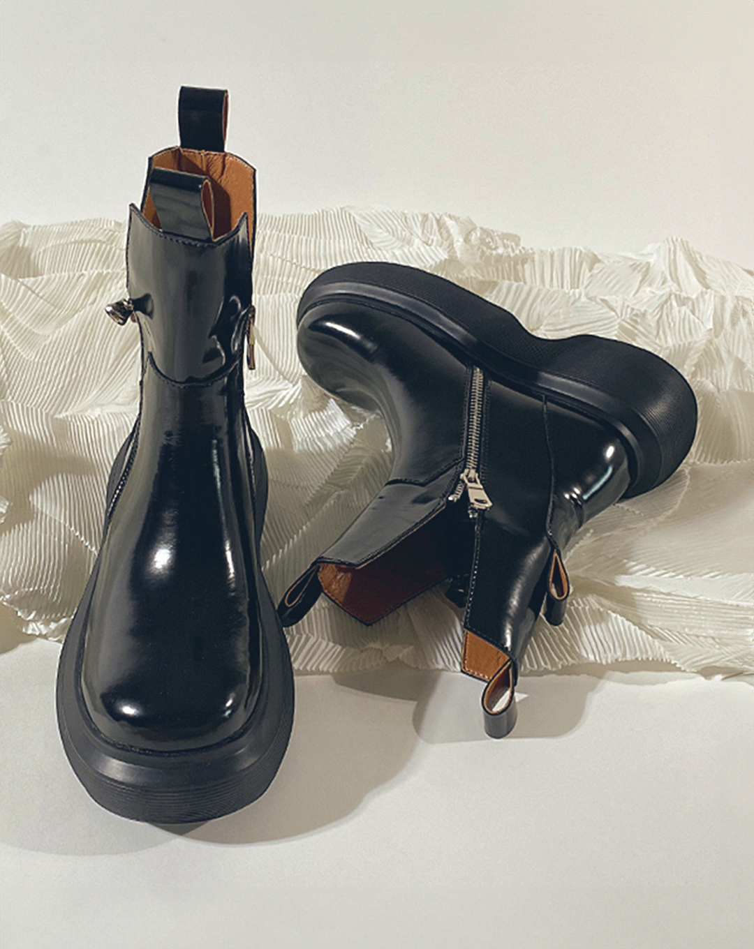 ♀Platform Zip Leather Boots