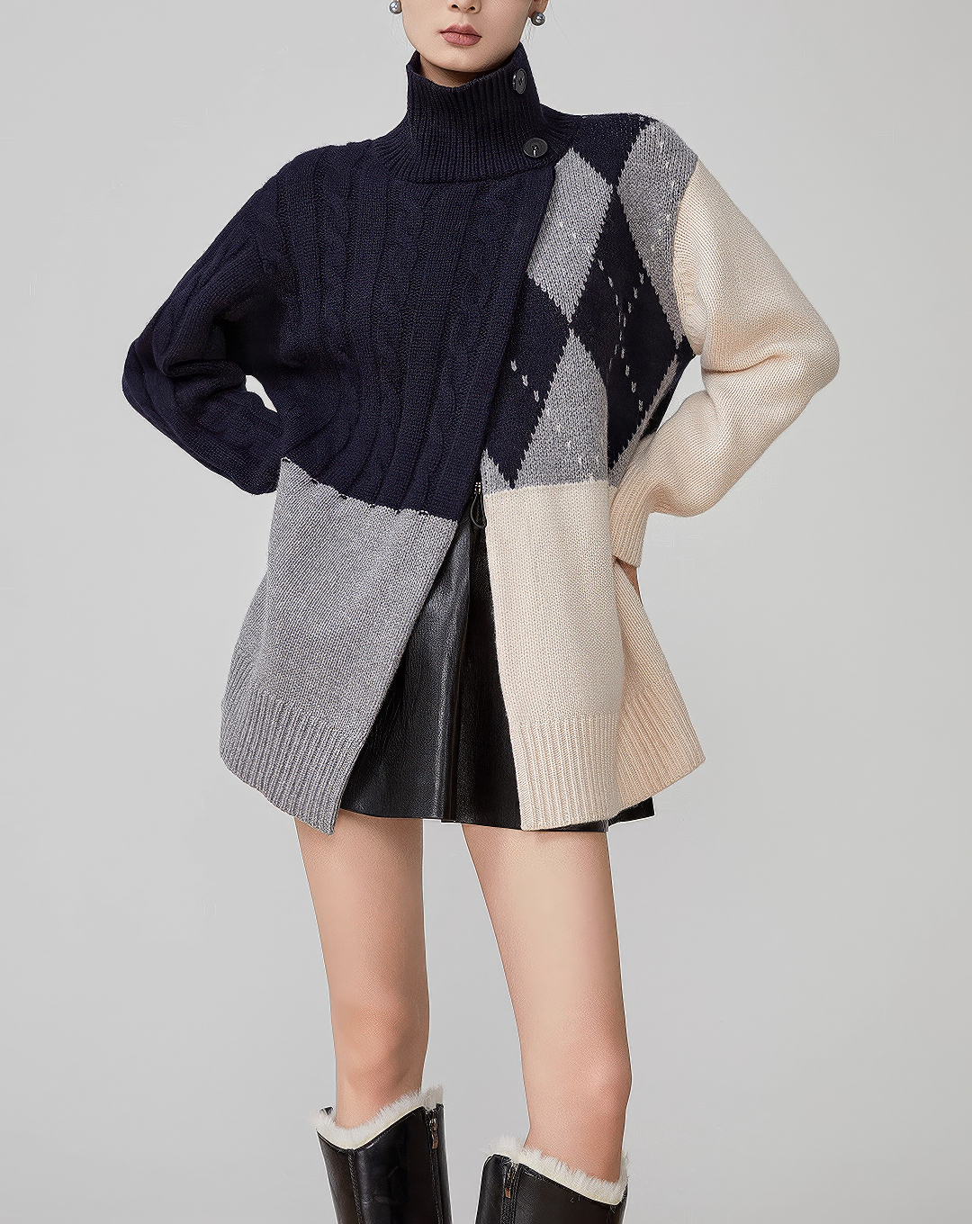 ♀Panel Cable Argyle Sweater