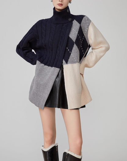 ♀Panel Cable Argyle Sweater