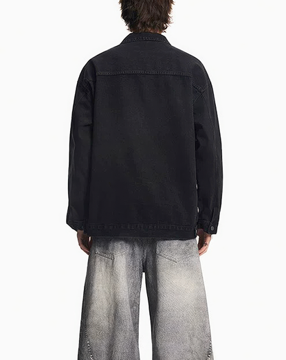 ♂♀Washed Black Denim Jacket