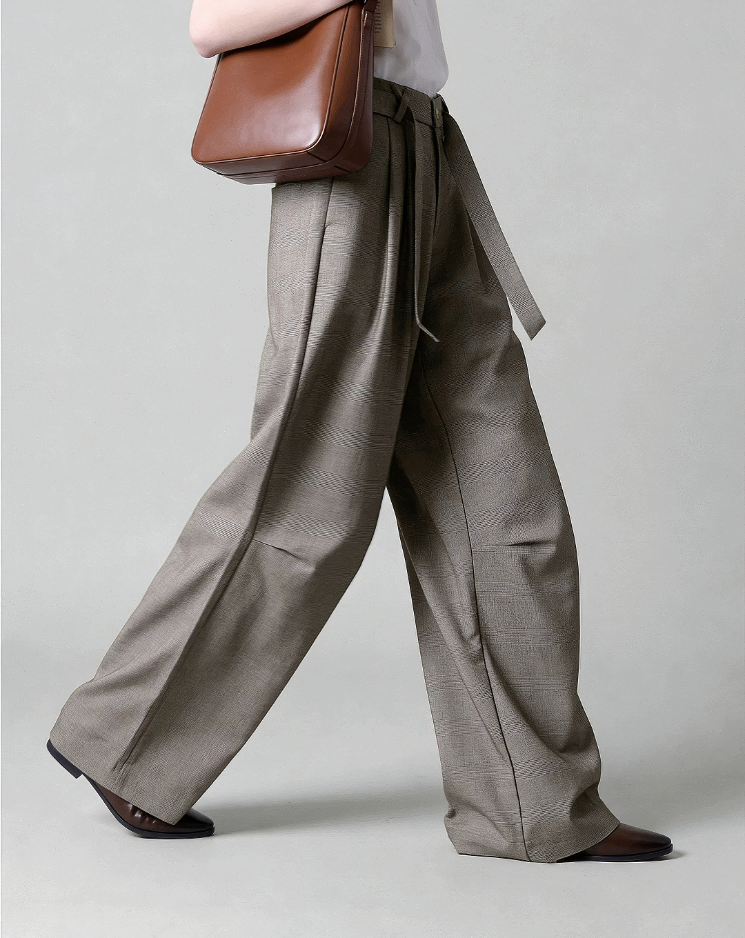 ♂♀Belted Plaid Wide Pants