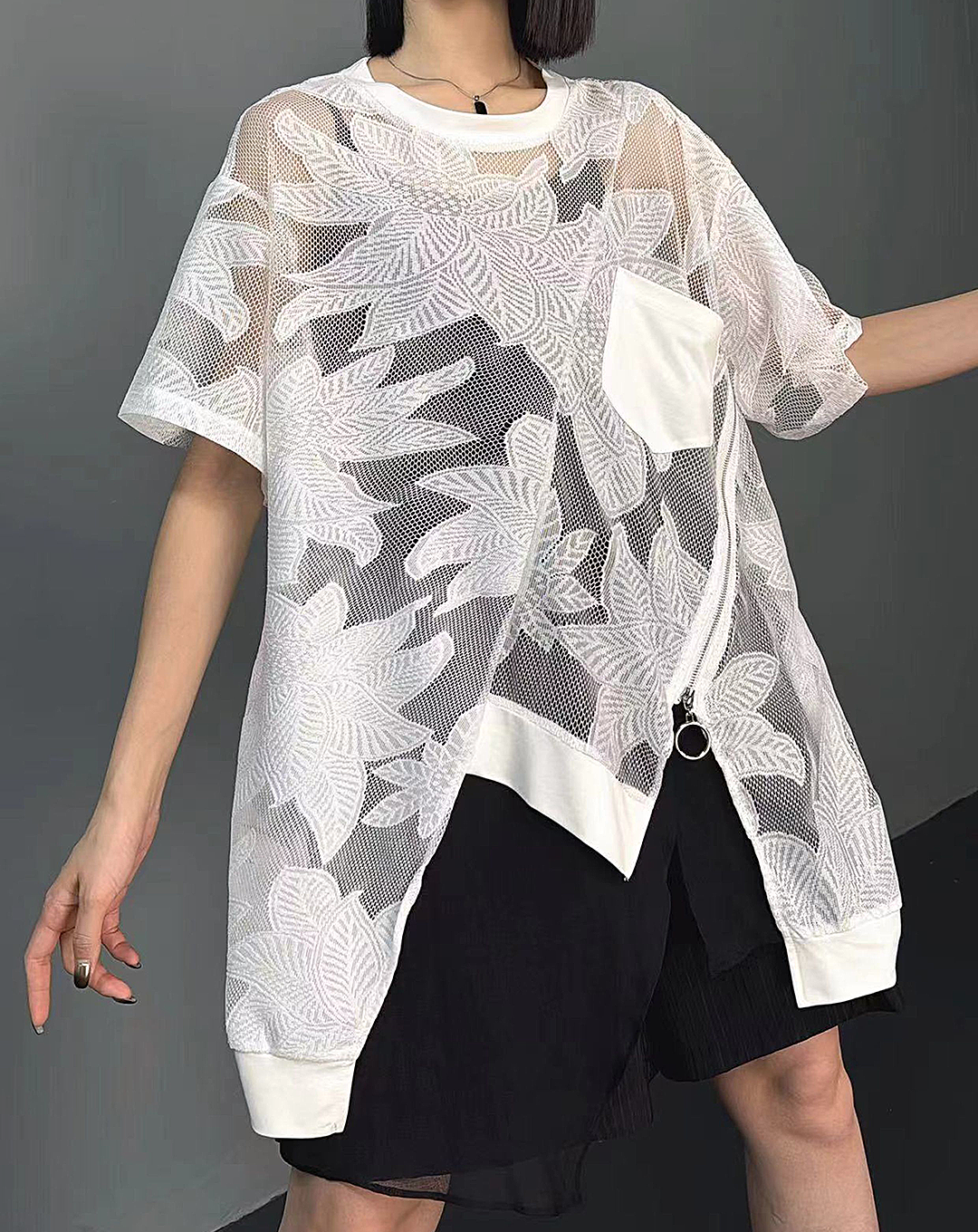 ♀Zip Design Sheer Shirt