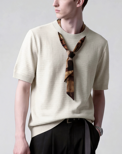 ♂♀Attached Scarf Knit Tee