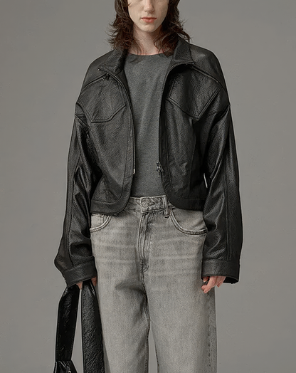 ♀本革／Stand Collar Leather Blouson
