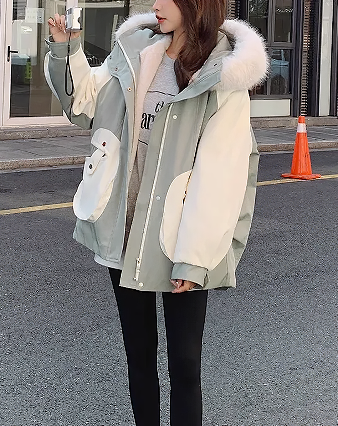 ♀Fur Collar Zip Jacket