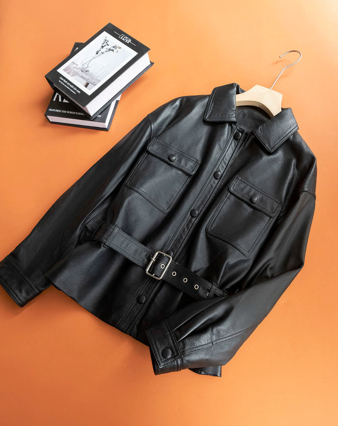 ♀本革／Real Leather Belted Jacket