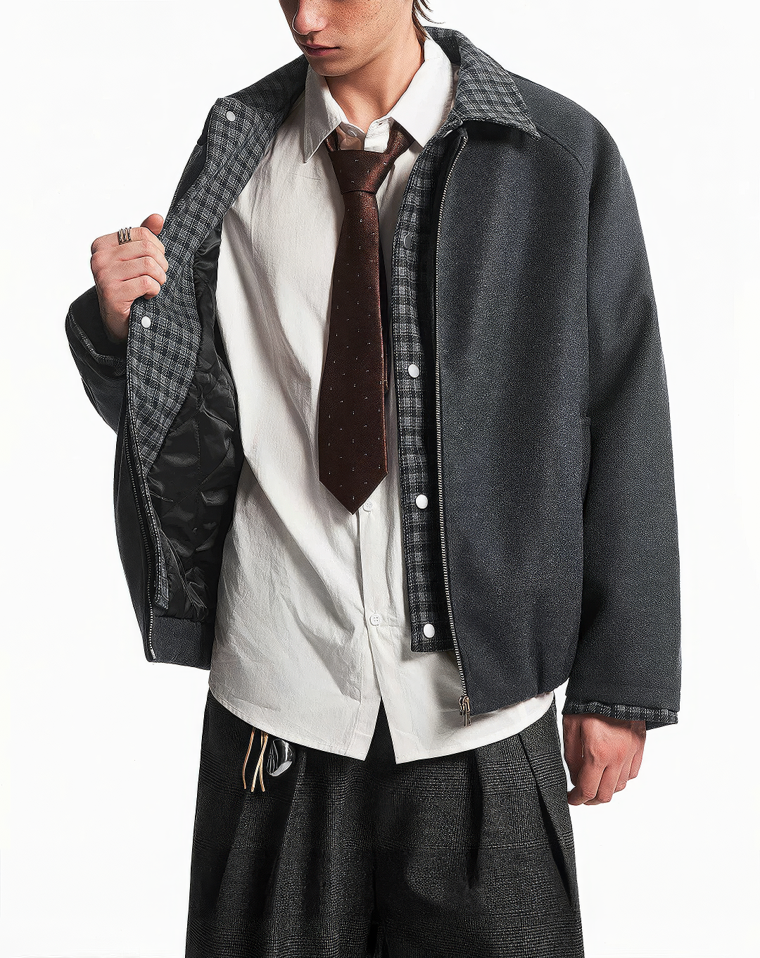 ♂♀ Plaid Trim Zip Jacket