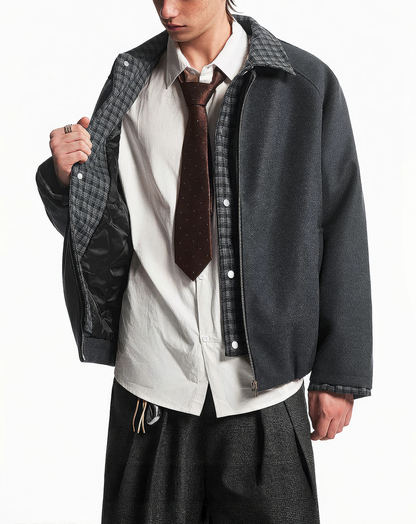 ♂♀ Plaid Trim Zip Jacket