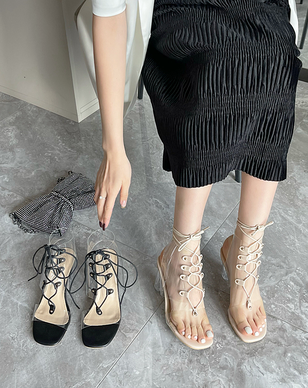 ♀Lace-up Clear Sandals