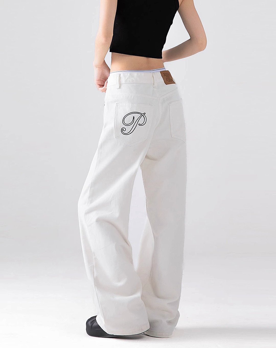 ♀Back Logo White Jeans