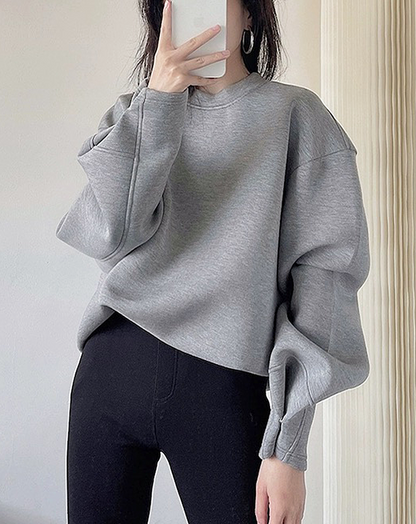 ♀Button Tuck Sleeve Sweatshirt