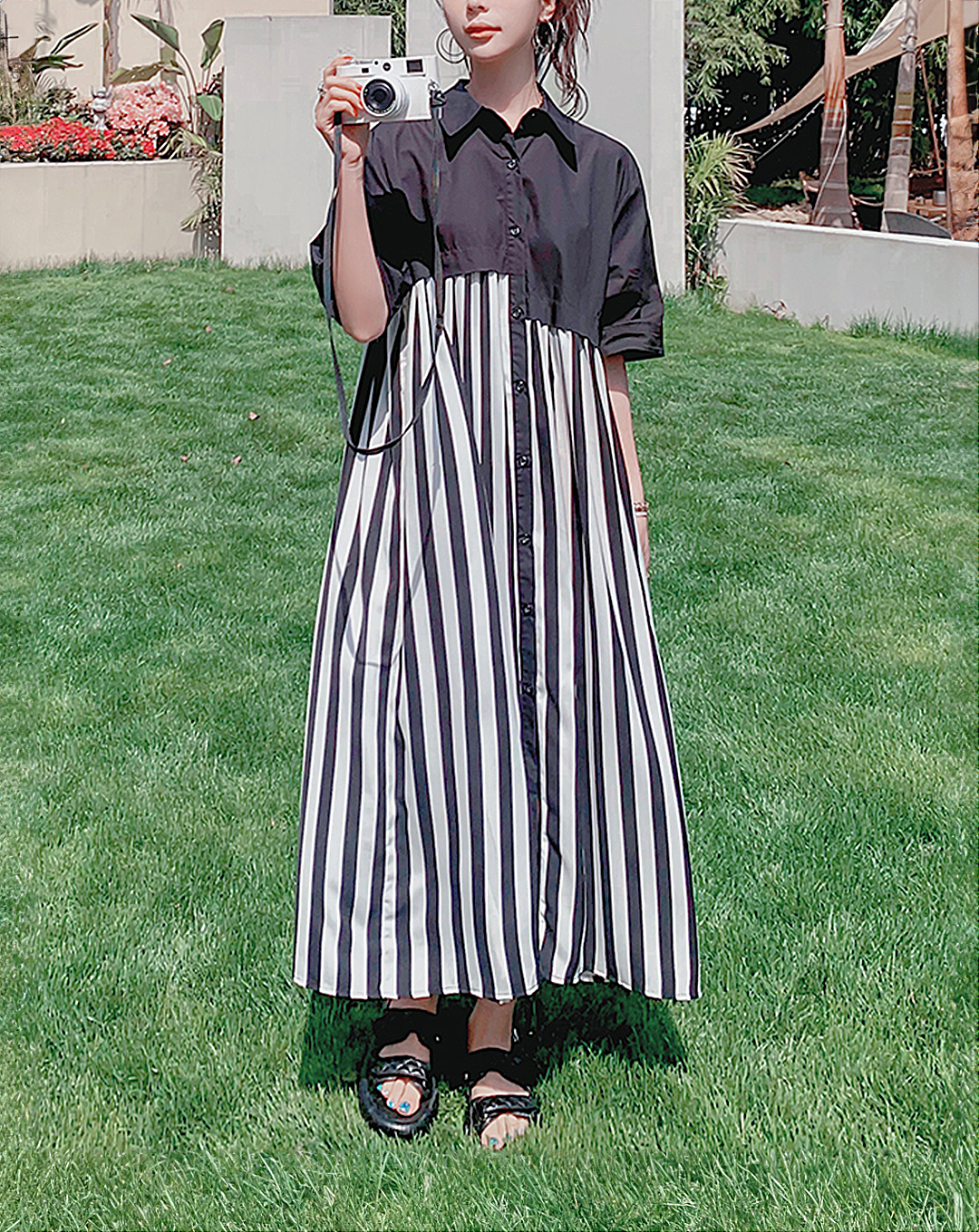 ♀Contrast Striped Long Dress