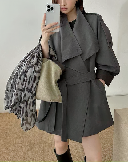 ♀Leopard Scarf Short Coat