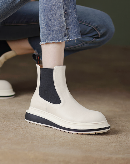 ♀本革／Layered Platform Chelsea Boots